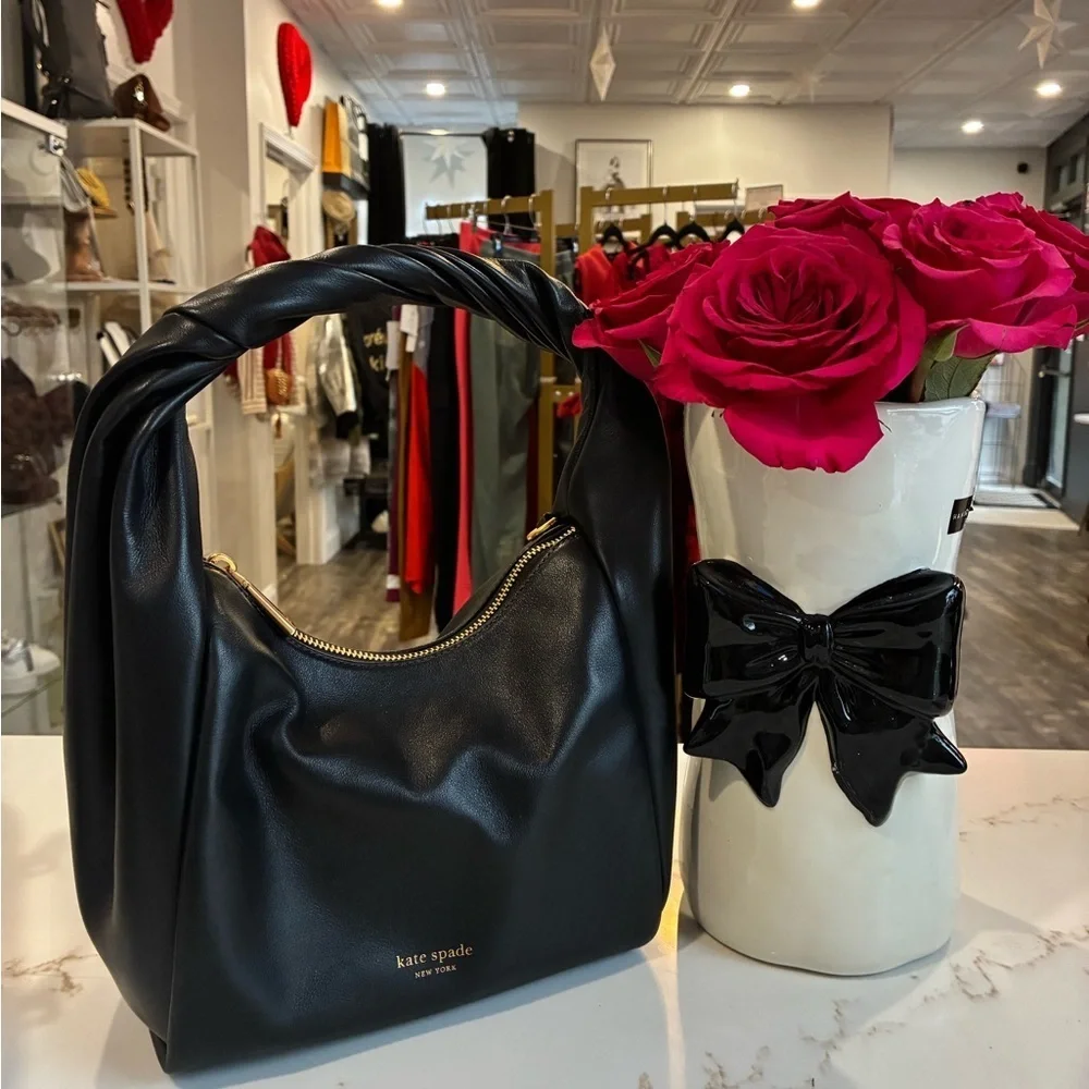 Kate spade black leather twill handbag